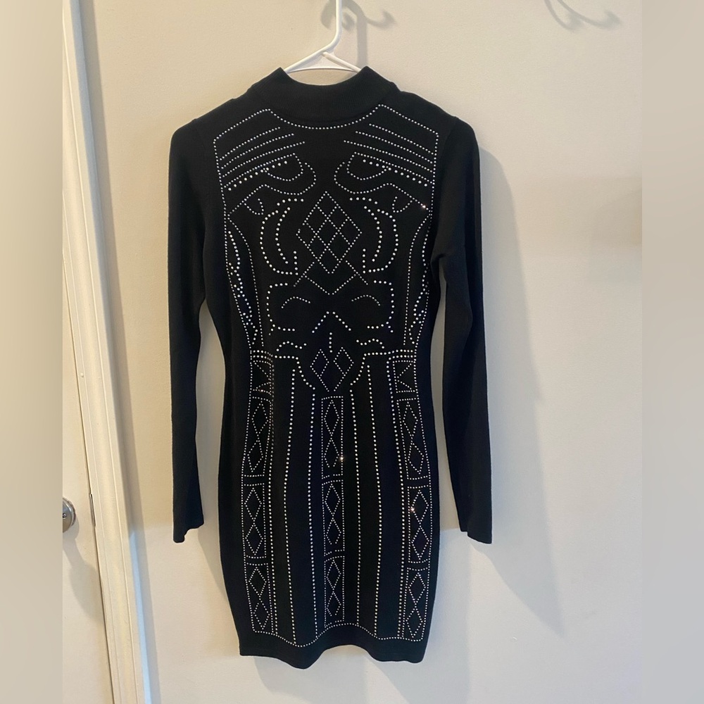 Say What? Black Long Sleeve Studded Dress
